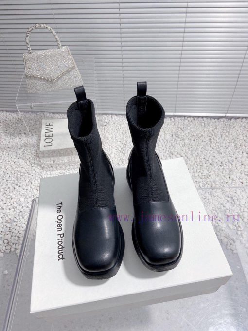 Top tierThe Open Product Autumn/Winter New Round Head Thick Bottom Wool Splicing Calfskin Bo8kgl5n16