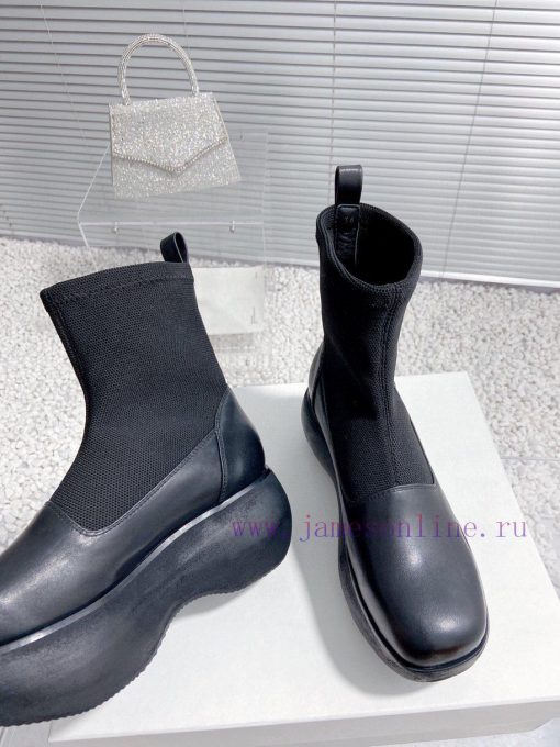 Top tierThe Open Product Autumn/Winter New Round Head Thick Bottom Wool Splicing Calfskin Bo8kgl5n16 - Image 8
