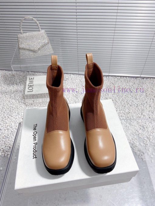 Top tierThe Open Product Autumn/Winter New Round Head Thick Bottom Wool Splicing Calfskin Bo3ntw4kr6