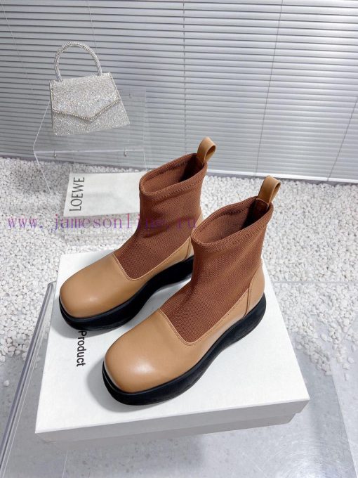 Top tierThe Open Product Autumn/Winter New Round Head Thick Bottom Wool Splicing Calfskin Bo3ntw4kr6 - Image 3