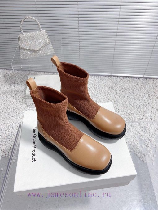 Top tierThe Open Product Autumn/Winter New Round Head Thick Bottom Wool Splicing Calfskin Bo3ntw4kr6 - Image 4
