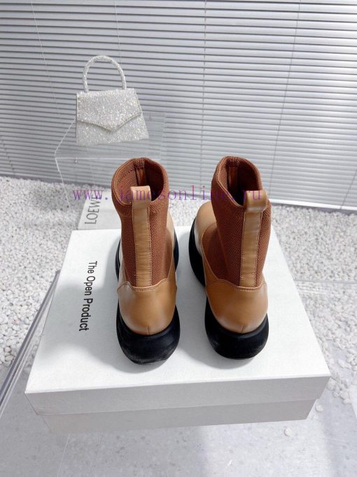 Top tierThe Open Product Autumn/Winter New Round Head Thick Bottom Wool Splicing Calfskin Bo3ntw4kr6 - Image 5