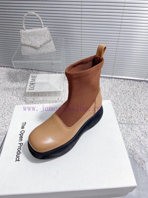 Top tierThe Open Product Autumn/Winter New Round Head Thick Bottom Wool Splicing Calfskin Bo3ntw4kr6 - Image 6