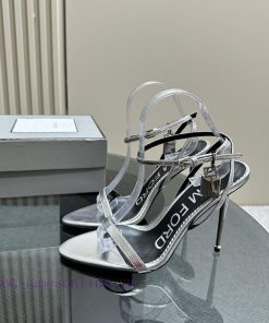 TOM FORDPadlock leather high-heeled sandalsCalf leather, gold velvet, exposed toe buckle dett3idxo42