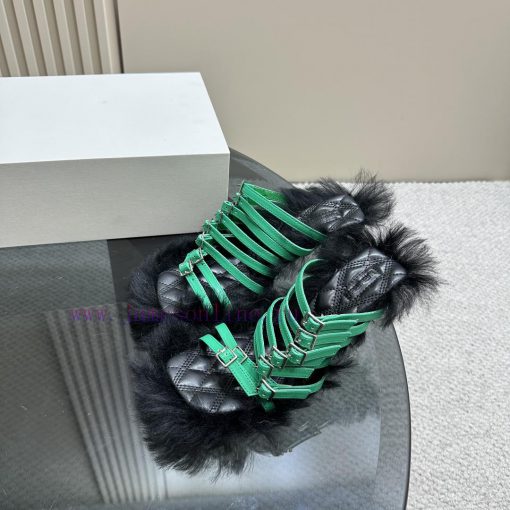 BURBERRY new wool mop heelLong fluffy sheepskin sandals,Upper decoration sheepskin buckle st16e2gic7