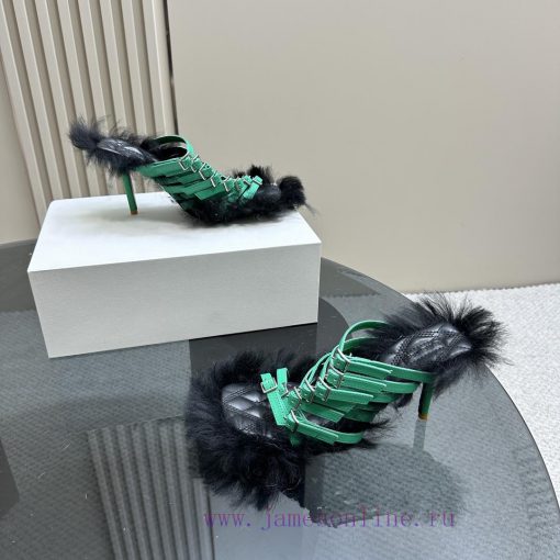 BURBERRY new wool mop heelLong fluffy sheepskin sandals,Upper decoration sheepskin buckle st16e2gic7 - Image 5