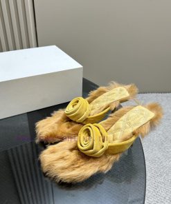 BURBERRY new wool mop heelVelvet flannel sheepskin sandals,The iconic large velvet rose decotnkt1142