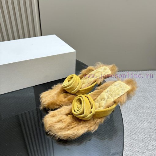 BURBERRY new wool mop heelVelvet flannel sheepskin sandals,The iconic large velvet rose decotnkt1142 - Image 2