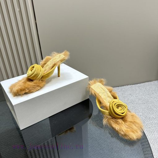 BURBERRY new wool mop heelVelvet flannel sheepskin sandals,The iconic large velvet rose decotnkt1142 - Image 4