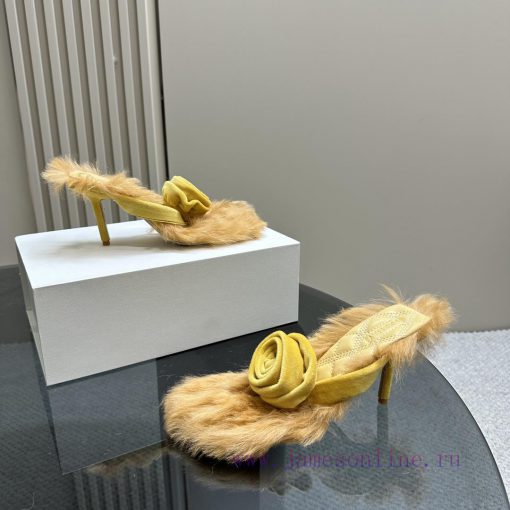 BURBERRY new wool mop heelVelvet flannel sheepskin sandals,The iconic large velvet rose decotnkt1142 - Image 5