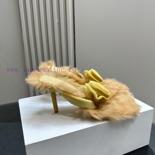 BURBERRY new wool mop heelVelvet flannel sheepskin sandals,The iconic large velvet rose decotnkt1142 - Image 7