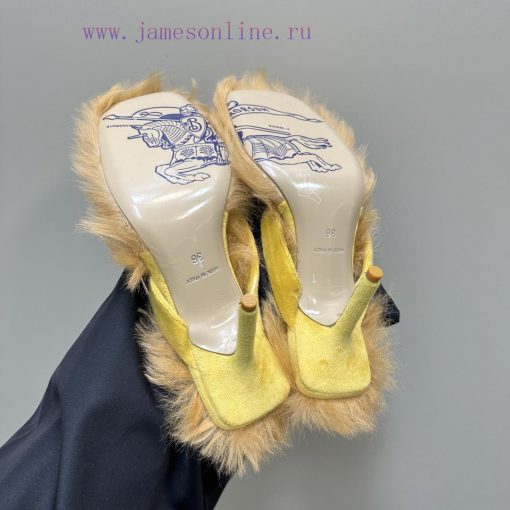 BURBERRY new wool mop heelVelvet flannel sheepskin sandals,The iconic large velvet rose decotnkt1142 - Image 10