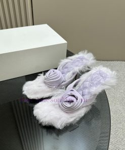 BURBERRY new wool mop heelVelvet flannel sheepskin sandals,The iconic large velvet rose decovtlaj3lc