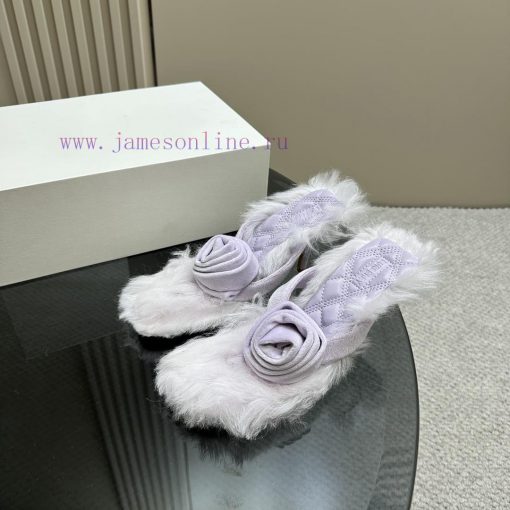 BURBERRY new wool mop heelVelvet flannel sheepskin sandals,The iconic large velvet rose decovtlaj3lc - Image 2