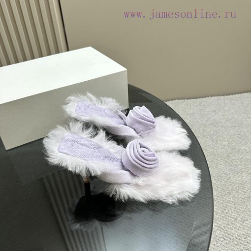 BURBERRY new wool mop heelVelvet flannel sheepskin sandals,The iconic large velvet rose decovtlaj3lc - Image 3