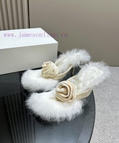 BURBERRY new wool mop heelVelvet flannel sheepskin sandals,The iconic large velvet rose decogxuyy9qp