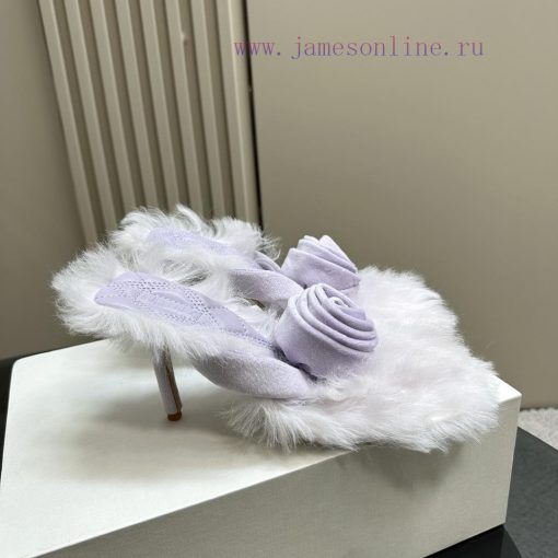 BURBERRY new wool mop heelVelvet flannel sheepskin sandals,The iconic large velvet rose decovtlaj3lc - Image 6