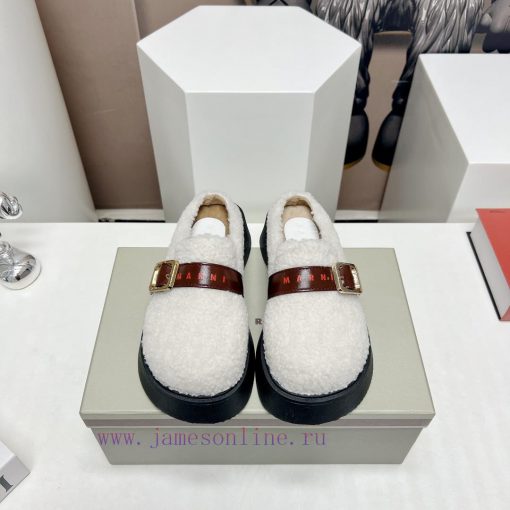 Top tierMARNI 2023 Autumn/Winter New CollectionCasual hairy single shoesCute and Warm Baby S6ppy1846