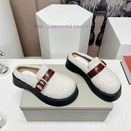 Top tierMARNI 2023 Autumn/Winter New CollectionCasual hairy single shoesCute and Warm Baby S6ppy1846 - Image 3