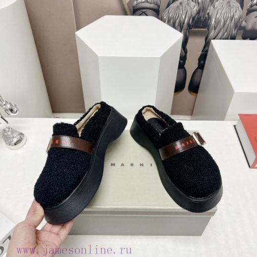 Top tierMARNI 2023 Autumn/Winter New CollectionCasual hairy single shoesCute and Warm Baby Sb5kwv7y8 - Image 5