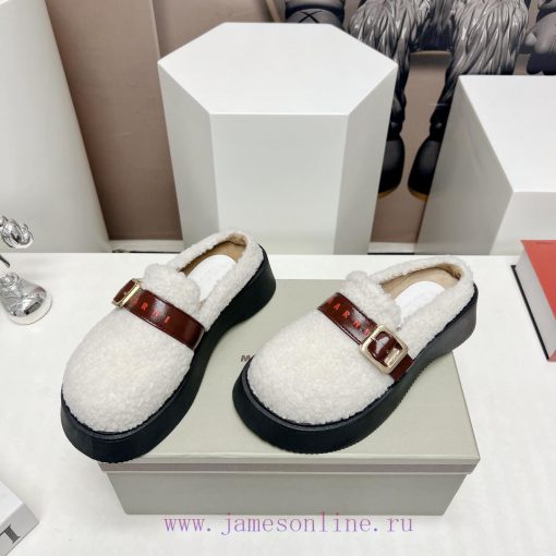 Top tierMARNI 2023 Autumn/Winter New CollectionCasual hairy single shoesCute and Warm Baby S6ppy1846 - Image 4