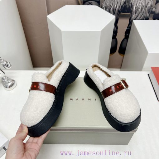 Top tierMARNI 2023 Autumn/Winter New CollectionCasual hairy single shoesCute and Warm Baby S6ppy1846 - Image 5