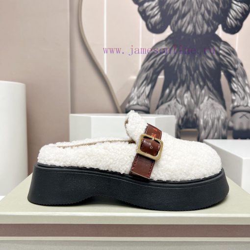 Top tierMARNI 2023 Autumn/Winter New CollectionCasual hairy single shoesCute and Warm Baby S6ppy1846 - Image 6