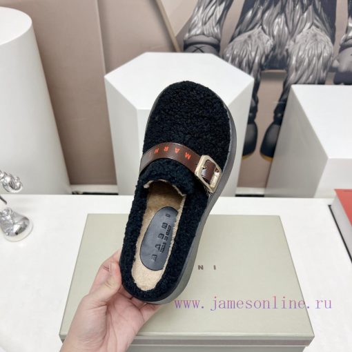 Top tierMARNI 2023 Autumn/Winter New CollectionCasual hairy single shoesCute and Warm Baby Sb5kwv7y8 - Image 8