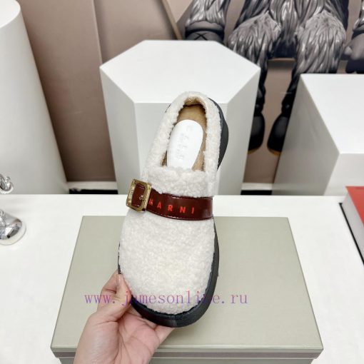 Top tierMARNI 2023 Autumn/Winter New CollectionCasual hairy single shoesCute and Warm Baby S6ppy1846 - Image 7