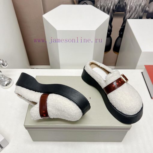Top tierMARNI 2023 Autumn/Winter New CollectionCasual hairy single shoesCute and Warm Baby S6ppy1846 - Image 8