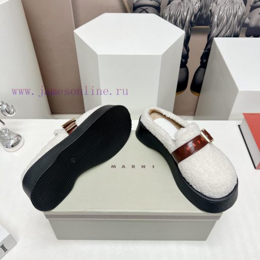 Top tierMARNI 2023 Autumn/Winter New CollectionCasual hairy single shoesCute and Warm Baby S6ppy1846 - Image 9