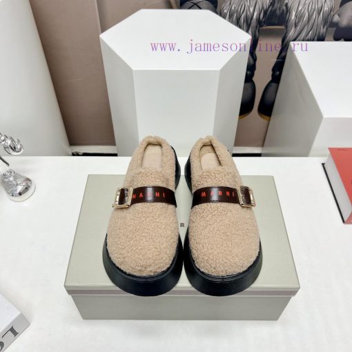 Top tierMARNI 2023 Autumn/Winter New CollectionCasual hairy single shoesCute and Warm Baby Svozi238f