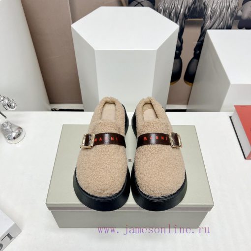 Top tierMARNI 2023 Autumn/Winter New CollectionCasual hairy single shoesCute and Warm Baby Svozi238f - Image 2