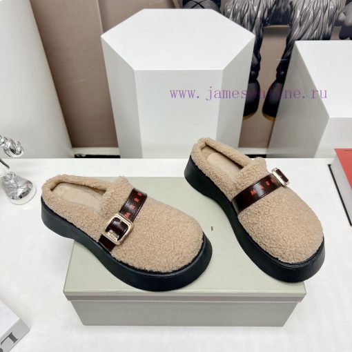 Top tierMARNI 2023 Autumn/Winter New CollectionCasual hairy single shoesCute and Warm Baby Svozi238f - Image 3