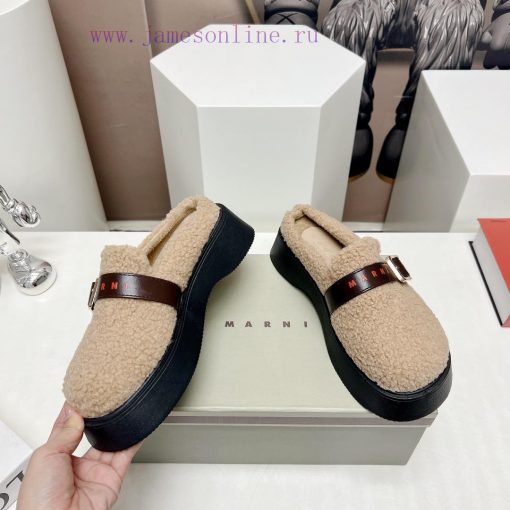Top tierMARNI 2023 Autumn/Winter New CollectionCasual hairy single shoesCute and Warm Baby Svozi238f - Image 5