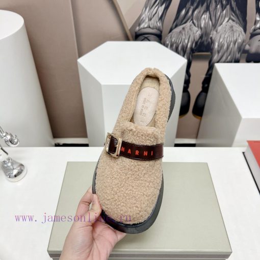 Top tierMARNI 2023 Autumn/Winter New CollectionCasual hairy single shoesCute and Warm Baby Svozi238f - Image 7