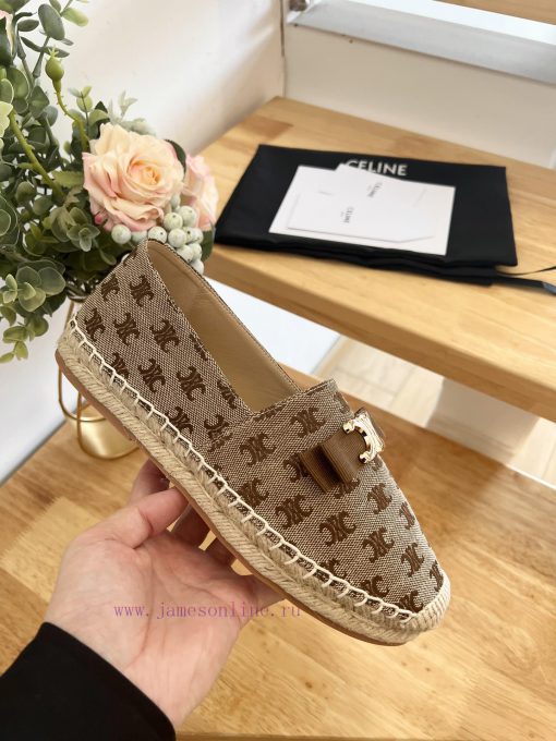 CELINE Bow Flat Heel Fisherman's Shoes are made of cotton canvas and feature a rope woven lipzrpwsj6 - Image 8