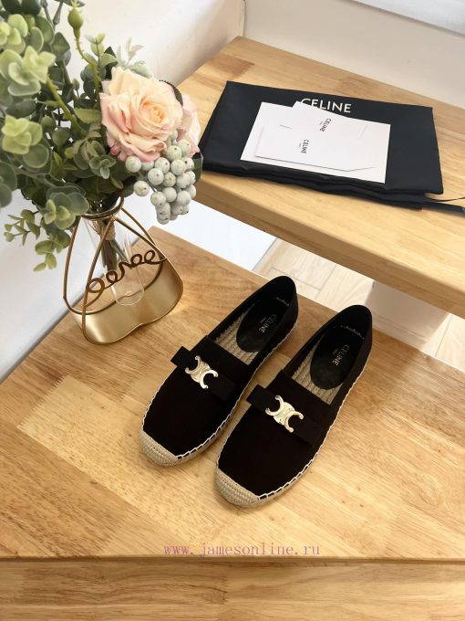 CELINE Bow Flat Heel Fisherman's Shoes are made of cotton canvas and feature a rope woven lipegv0v21 - Image 4