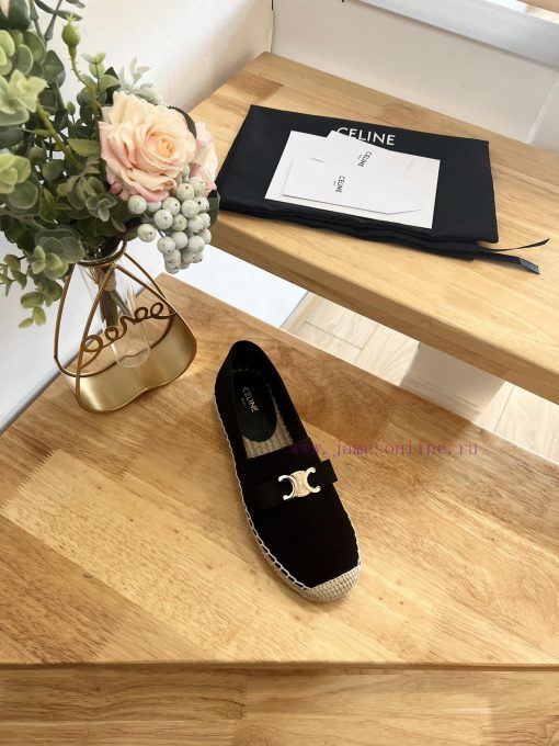 CELINE Bow Flat Heel Fisherman's Shoes are made of cotton canvas and feature a rope woven lipegv0v21 - Image 6