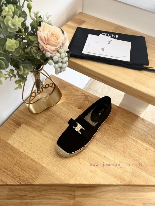 CELINE Bow Flat Heel Fisherman's Shoes are made of cotton canvas and feature a rope woven lipegv0v21 - Image 7