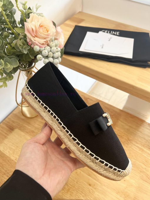 CELINE Bow Flat Heel Fisherman's Shoes are made of cotton canvas and feature a rope woven lipegv0v21 - Image 8