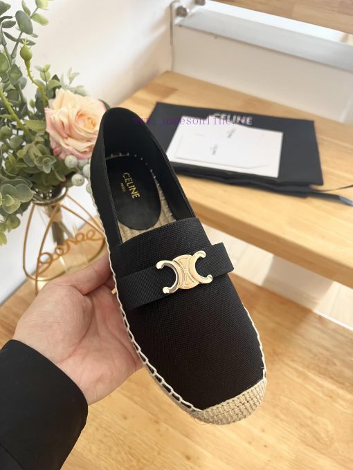 CELINE Bow Flat Heel Fisherman's Shoes are made of cotton canvas and feature a rope woven lipegv0v21 - Image 9
