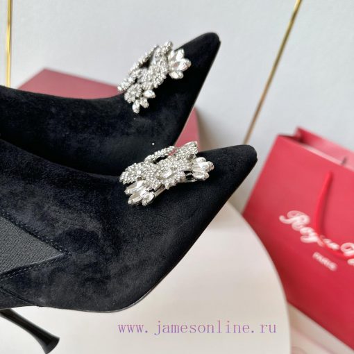 RV2023 Autumn/Winter New Water Diamond Button High Heel Boots Pointed Short/Long BootsSuede 26t9k4nu - Image 8