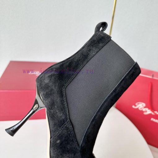 RV2023 Autumn/Winter New Water Diamond Button High Heel Boots Pointed Short/Long BootsSuede 26t9k4nu - Image 9