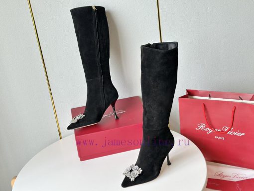 RV2023 Autumn/Winter New Water Diamond Button High Heel Boots Pointed Short/Long BootsSuede 68u2fgdw - Image 3
