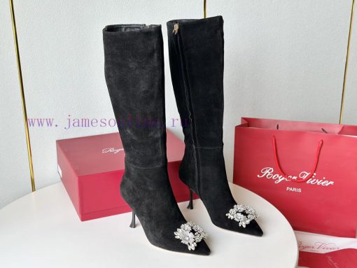 RV2023 Autumn/Winter New Water Diamond Button High Heel Boots Pointed Short/Long BootsSuede 68u2fgdw - Image 4