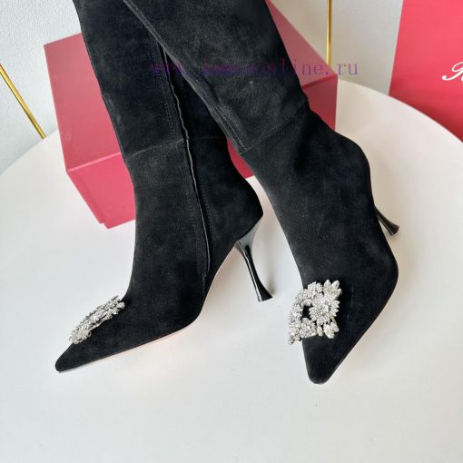 RV2023 Autumn/Winter New Water Diamond Button High Heel Boots Pointed Short/Long BootsSuede 68u2fgdw - Image 6