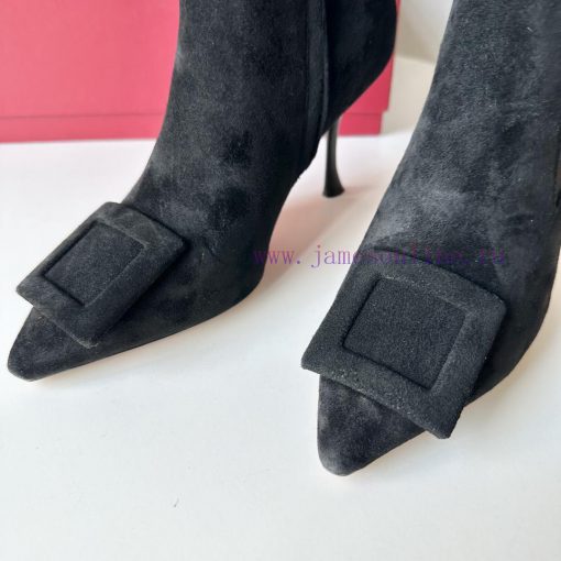 RV2023 Autumn/Winter New Water Diamond Button High Heel Boots Pointed Short/Long BootsSuede 2sgmzjwp - Image 7