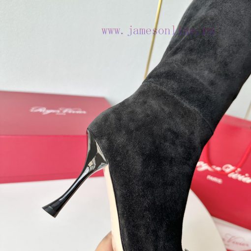 RV2023 Autumn/Winter New Water Diamond Button High Heel Boots Pointed Short/Long BootsSuede 68u2fgdw - Image 8