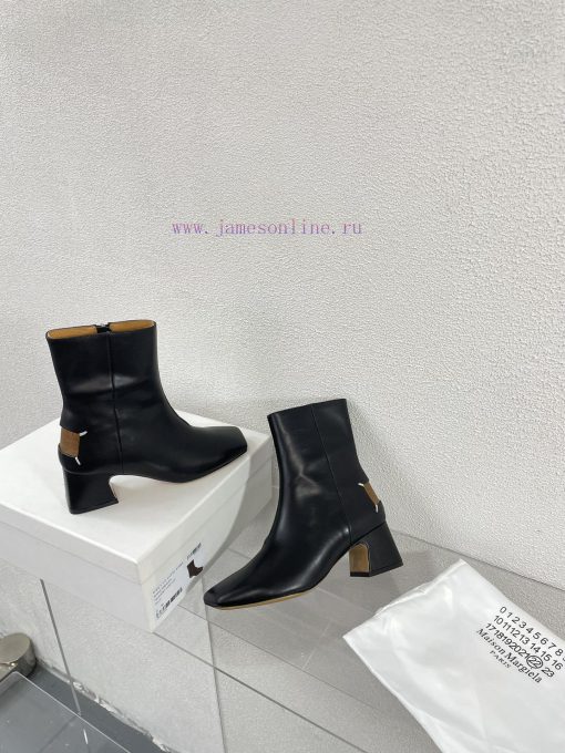 Margiela | Retro style 5cm short heel square toe shoes with ripped holesShort and retro elegxxap3632 - Image 6